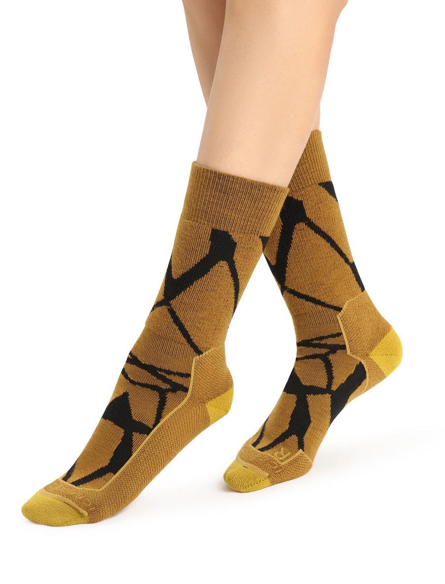 Women\'s Icebreaker Merino Hike+ Medium Crew Fractured Landscapes Socks Clove / Black | CA 1542ILHS